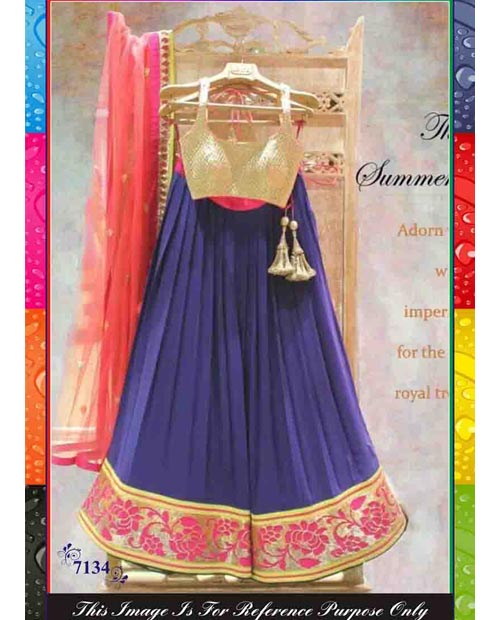 Blue And Peach Designer Georgette Lehenga Choli