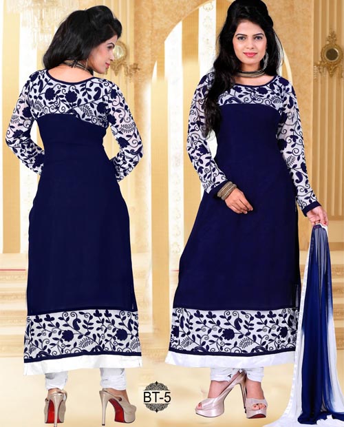 KMOZI Blue Fancy Designer Dress Material