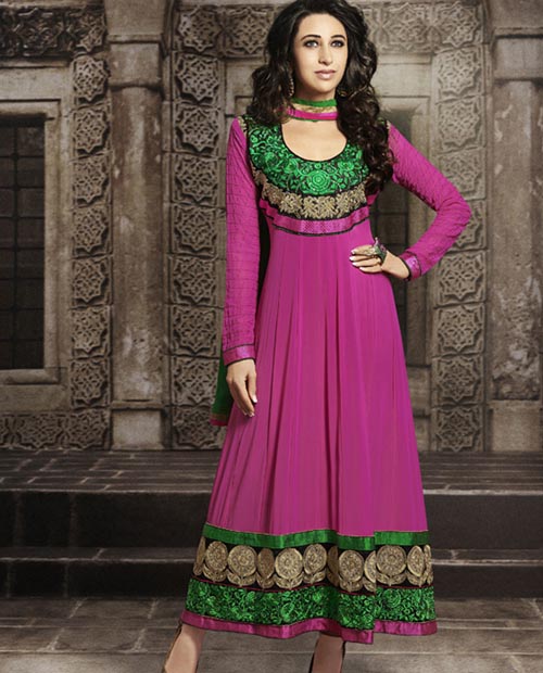 KMOZI Karishma Kapoor Pink Long Embroidered Anarkali Suit