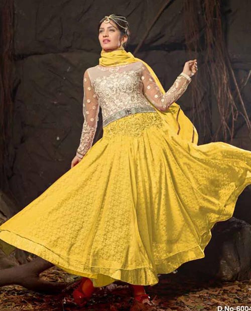 Kmozi Yellow Colour Designer Anarkali Suits