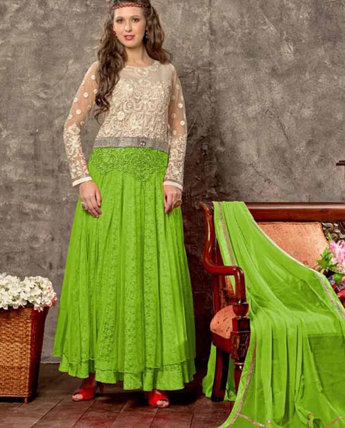 Kmozi Parrot Green Designer Anarkali Suits