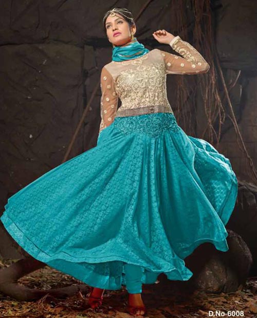 Kmozi Latest Sky Blue Designer Anarkali Suits