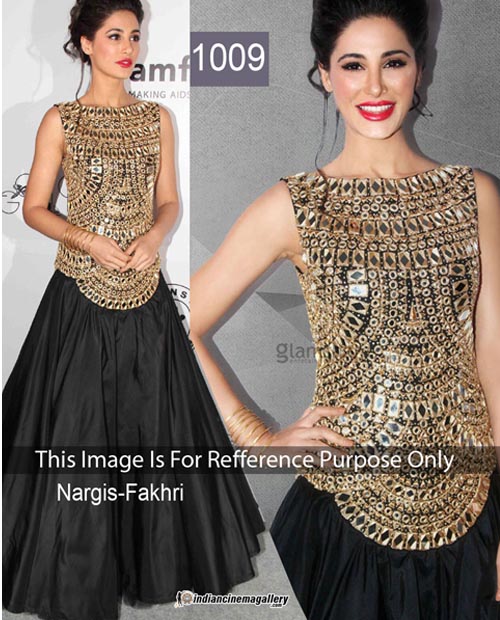 KMOZI Nargis Fakhri Black Anarkali In Amfar India 2013