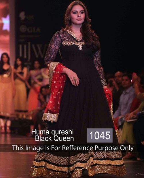 KMOZI Huma Qureshi Black Anarkali Suits At IIJW 2013