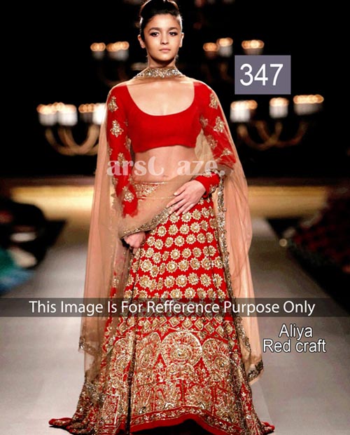 KMOZI Aliya Red Craft Bollywood Lengha Choli