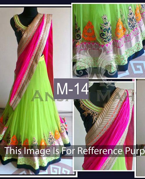 KMOZI Parrot And Pink Slik Georgette Lehenga Choli