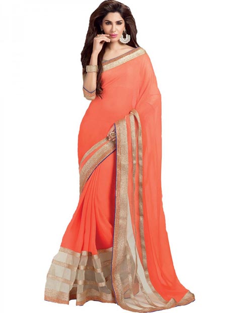 KMOZI Latest Orange Saree Buy online