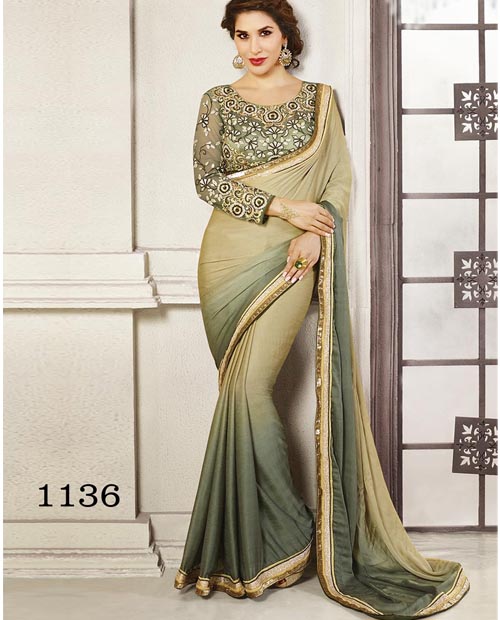 KMOZI Gray JEQURD Georgette  Saree