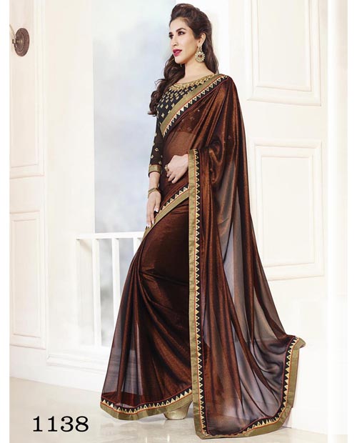 KMOZI Stylist Coffee Color Georgette Saree