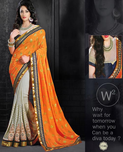 KMOZI Latest Orange Saree Buy online