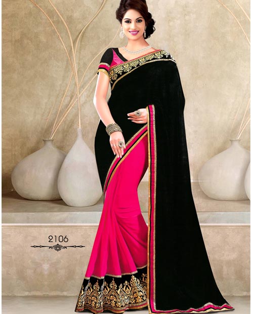 KMOZI Black&Pink Designer Saree Online