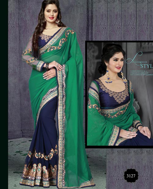 KMOZI Green Latest Fashion Saree Online