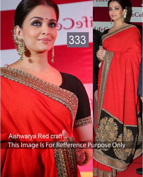 KMOZI Aishwarya Red Crft Designer Saree