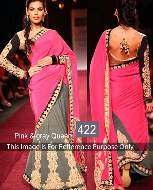 KMOZI Pink&Gray Queen Designer saree