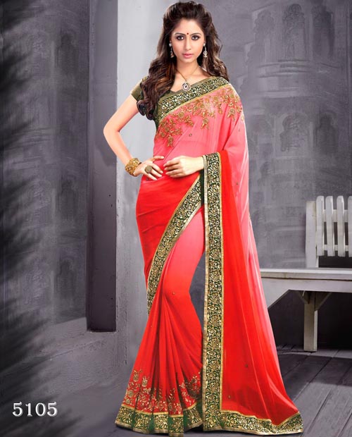 KMOZI Red Latest Fashion  Saree