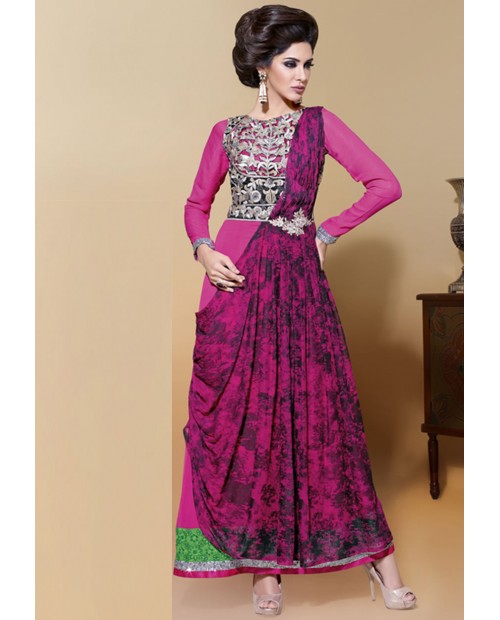 Pink Semi Stiched Anarkali Suit