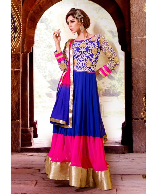 Blue Semi Stiched Anarkali Suit