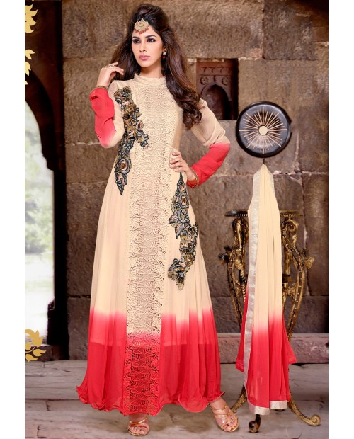 Beige Semi Stiched Anarkali Suit