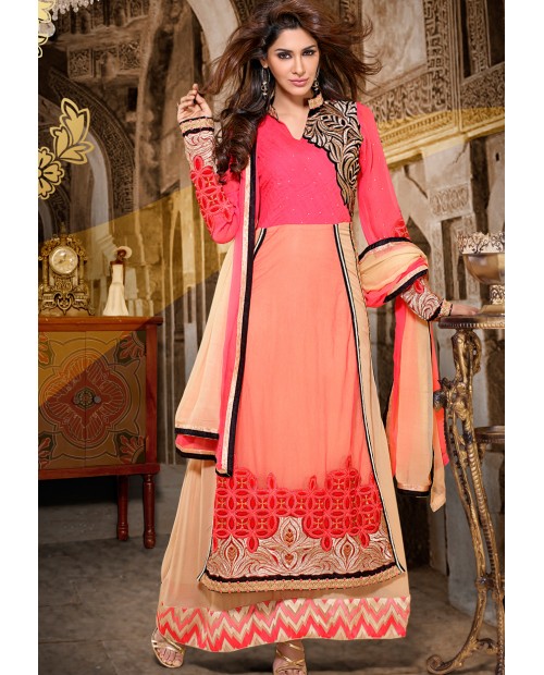 Peach Semi Stiched Anarkali Suit