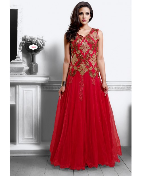 Red Semi Stiched Gown