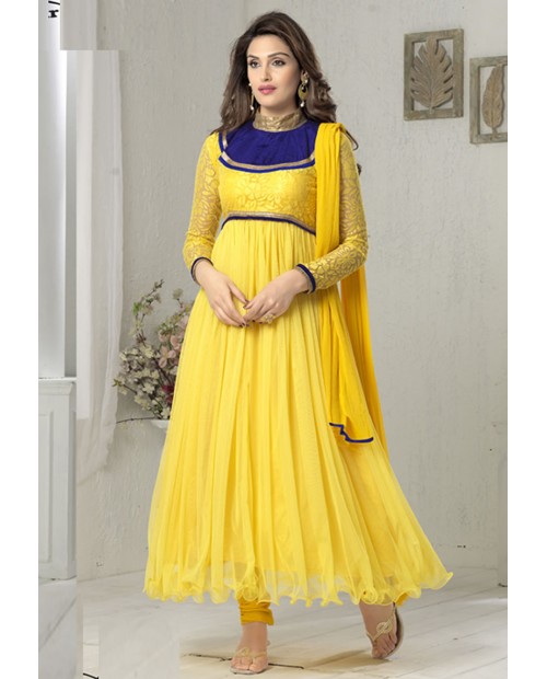 Fashionable Yellow Color  Designer Party Wear Anarkali Suit