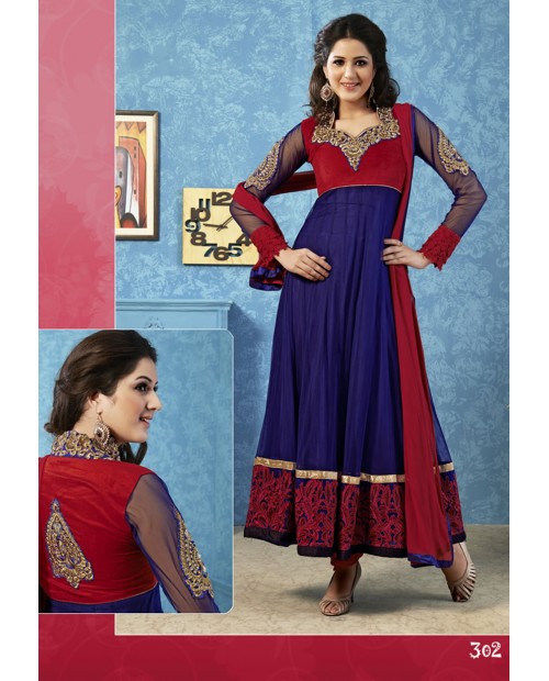 Navy blue color embroidered semi stitched designer anarkali suit