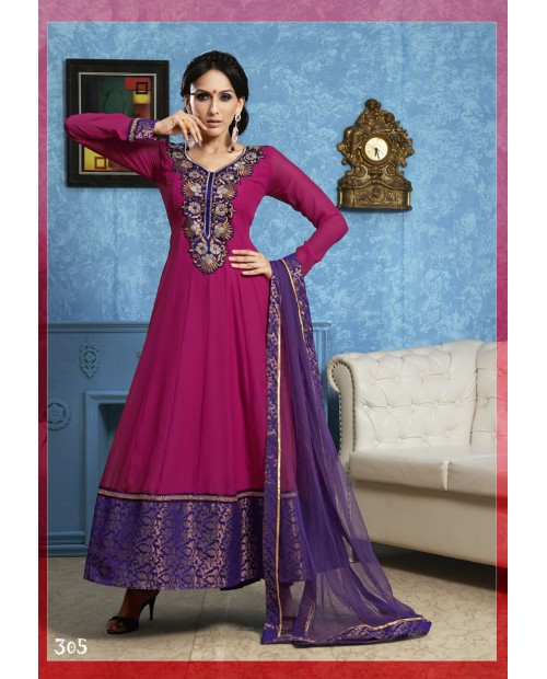 Fuchsia color embroidered designer anarkali suit