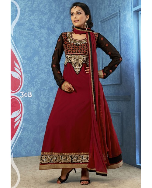 Maroon color embroidered designer anarkali suit