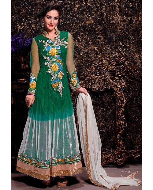 Magnificient Green Color  Designer Wedding Wear Anarkali Suit