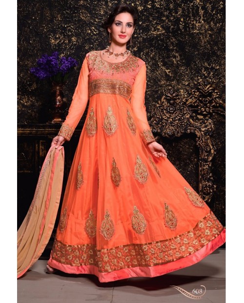 Flamboyant Orange Color  Designer Wedding Wear Anarkali Suit