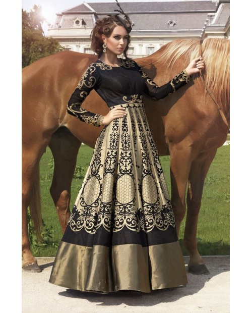 Sheeji Fashion Latest Heavy Designer Black & Beige Anarkali Suit