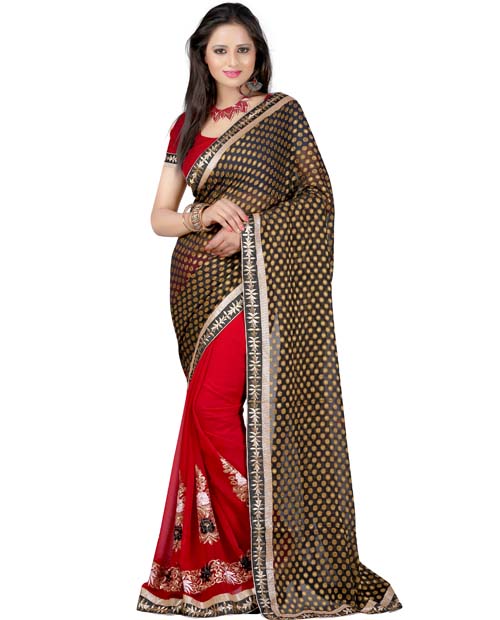 SND Black & Red Georgette Embroidered Saree- 268