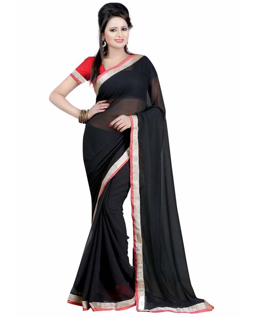 SND Black Chiffon Embroidered Saree- J.B.-FWS-107a