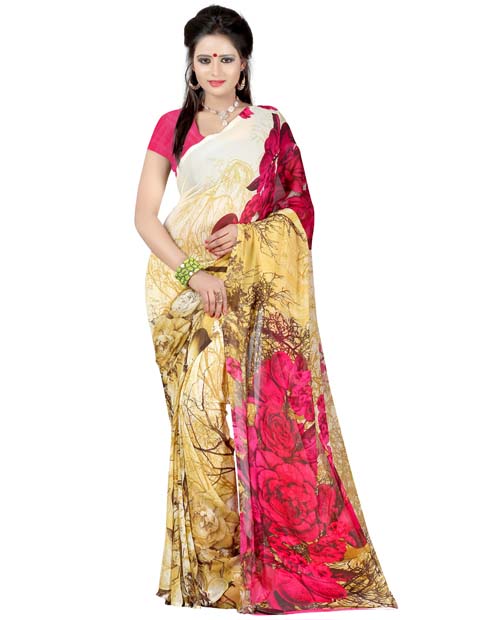 SND Multi Georgette Printed Saree- J.B.-FWS-139b