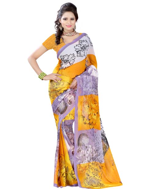 SND Multi Georgette Printed Saree- J.B.-FWS-144a