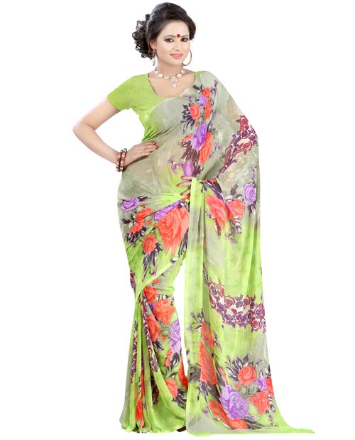 SND Multi Georgette Printed Saree- J.B.-FWS-145b