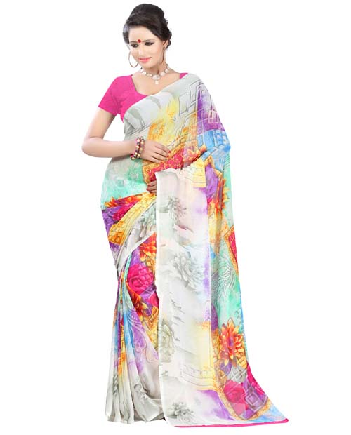 SND Multi Georgette Printed Saree- J.B.-FWS-147a