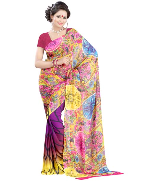 SND Multi Georgette Printed Saree- J.B.-FWS-148a