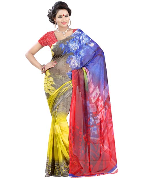 
SND Multi Georgette Printed Saree- J.B.-FWS-149b