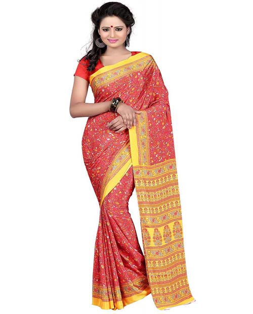 SND Red & Yellow Art Crepe Printed Saree- J.B.285a