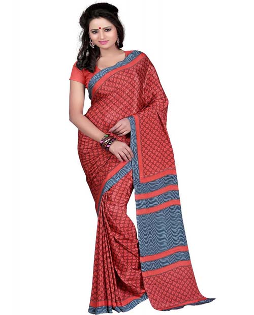 
SND Red & Grey Art Crepe Printed Saree- J.B.305b