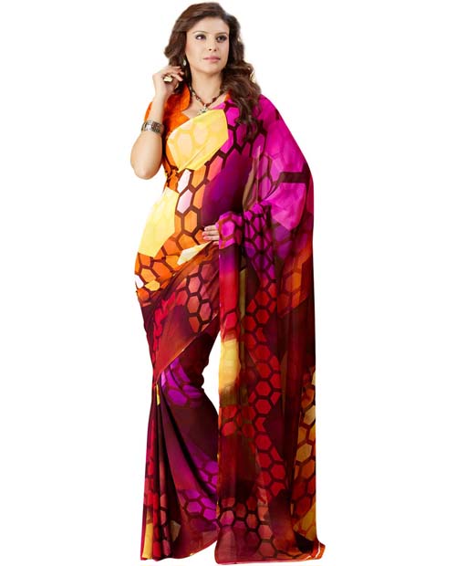 SND Multi Georgette Printed Saree- J.B.525a