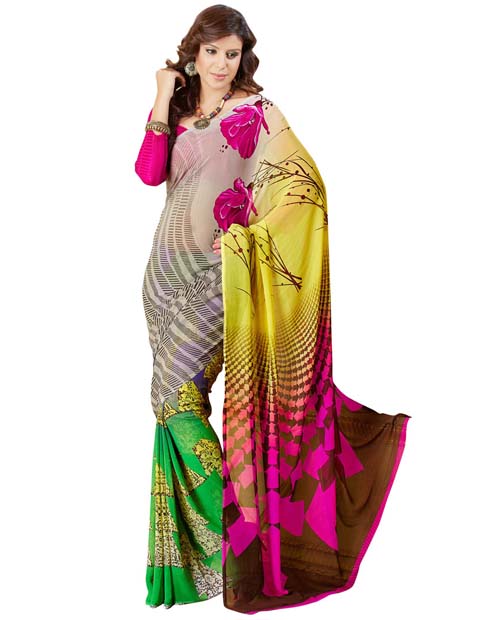 SND Multi Georgette Printed Saree- J.B.526a