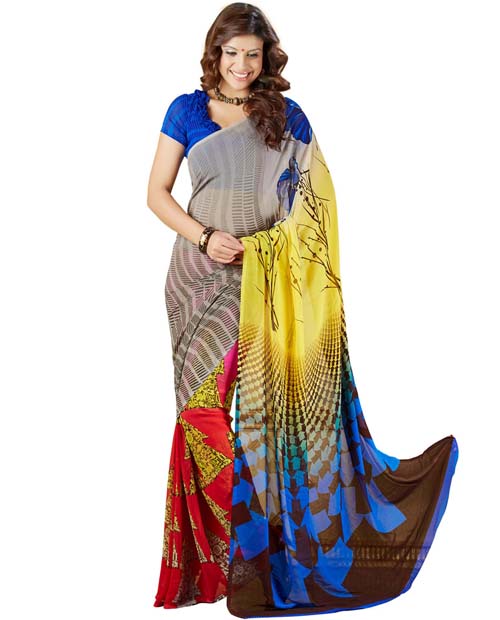 SND Multi Georgette Printed Saree- J.B.526b