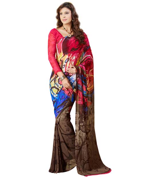 SND Multi Georgette Printed Saree- J.B.537a