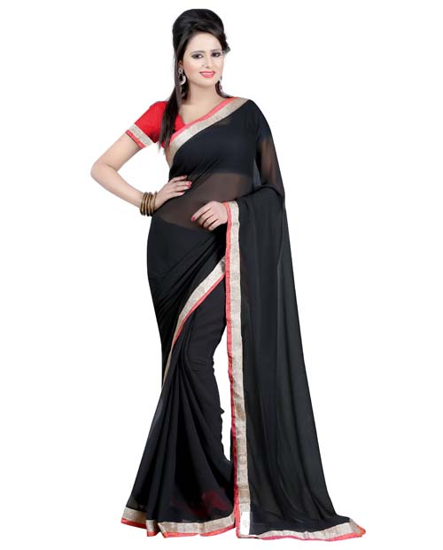 SND Black Chiffon Embroidered Saree- J.B.582a