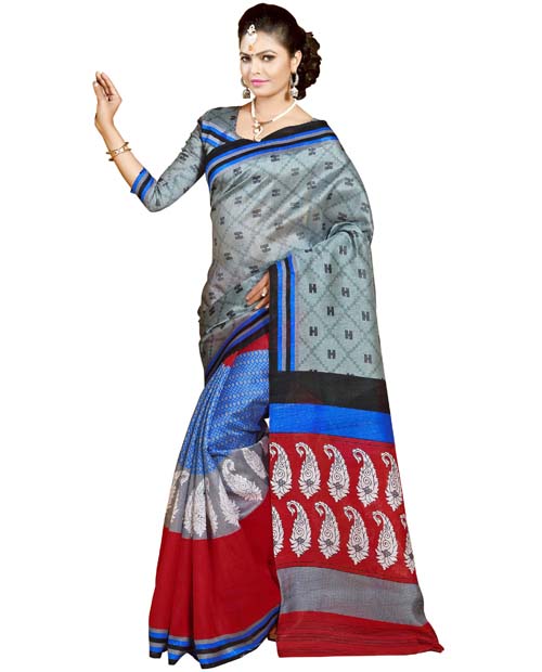 SND Multi Bhagalpuri Silk Printed Saree- JB-1006