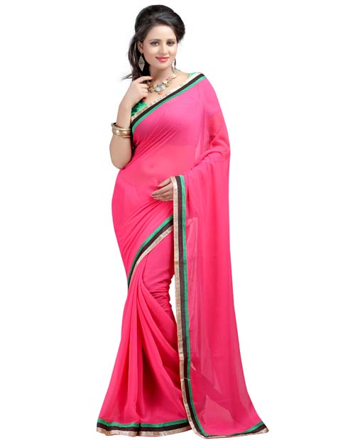 SND Pink Chiffon Embroidered Saree- JB-698