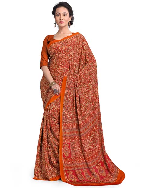 SND Red Art Crepe Printed Saree- JB-875