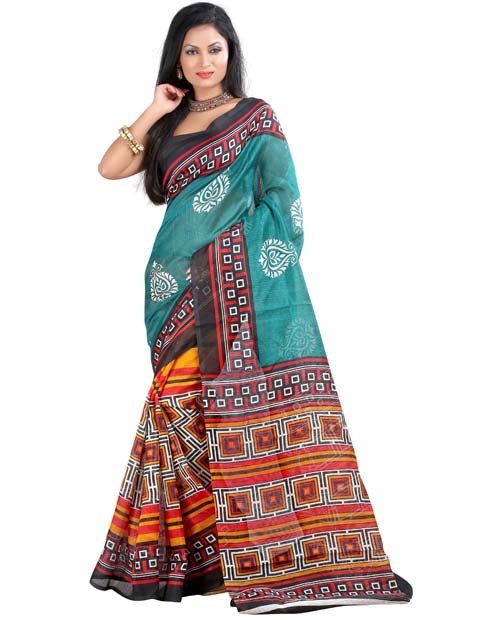 SND Multi Bhagalpuri Silk Printed  Saree- JB-911a